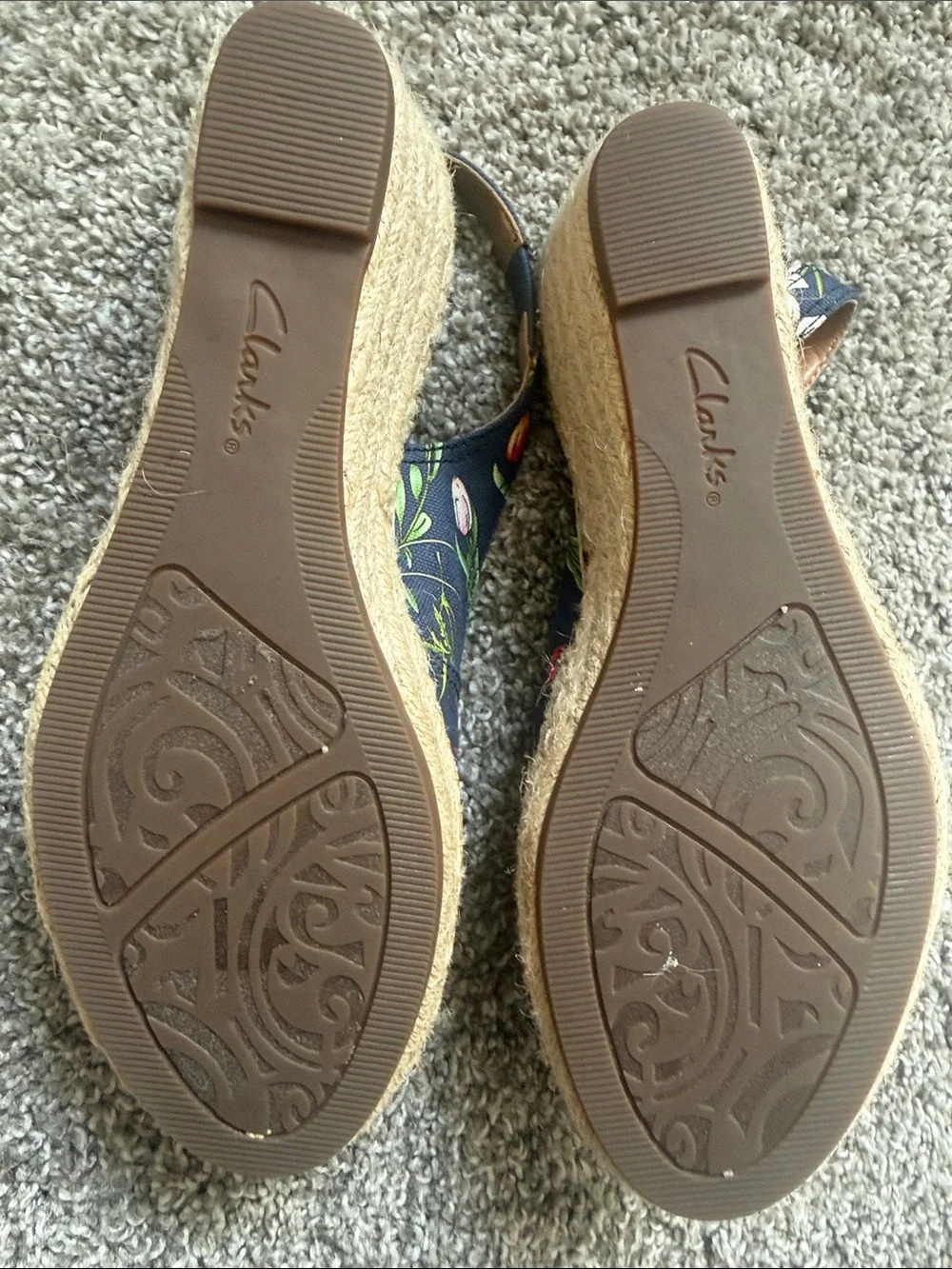 Clarks Artisan Floral Espadrille Wedges Sz 8 Cottagecore Boho Navy Wildflower